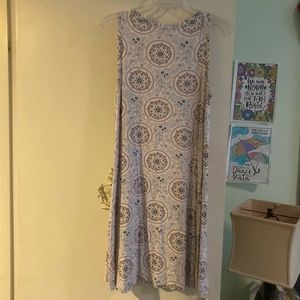 Loft Comfortable Knit Blue and Pink Paisley Midi Dress Size Small